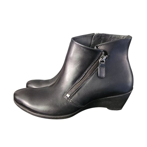 Ecco Sculptured 45 Zip Ankle Leather Boots Women's Size 7 Black - Picture 1 of 13